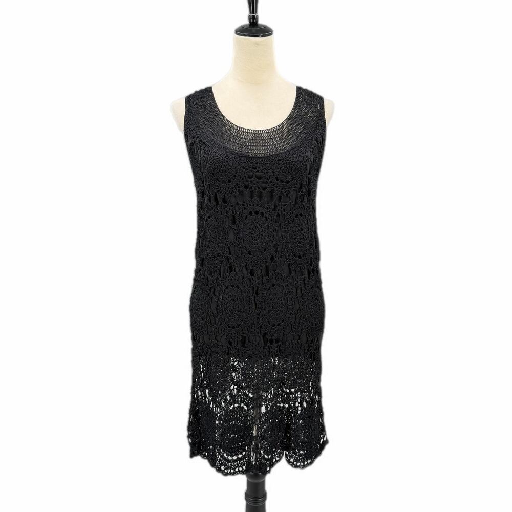 Soft Surroundings NEW Black Crochet Lace Knit Whimsygoth Sleeveless Tunic Top